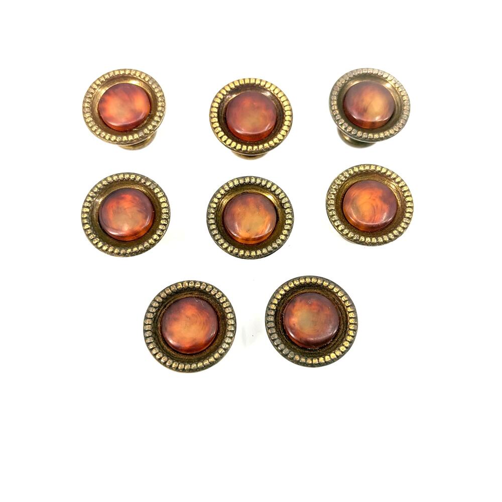 Vtg Brass Faux Tortoiseshell Cabinet Drawer Knob Set of 8 Regency Hardware Brass
